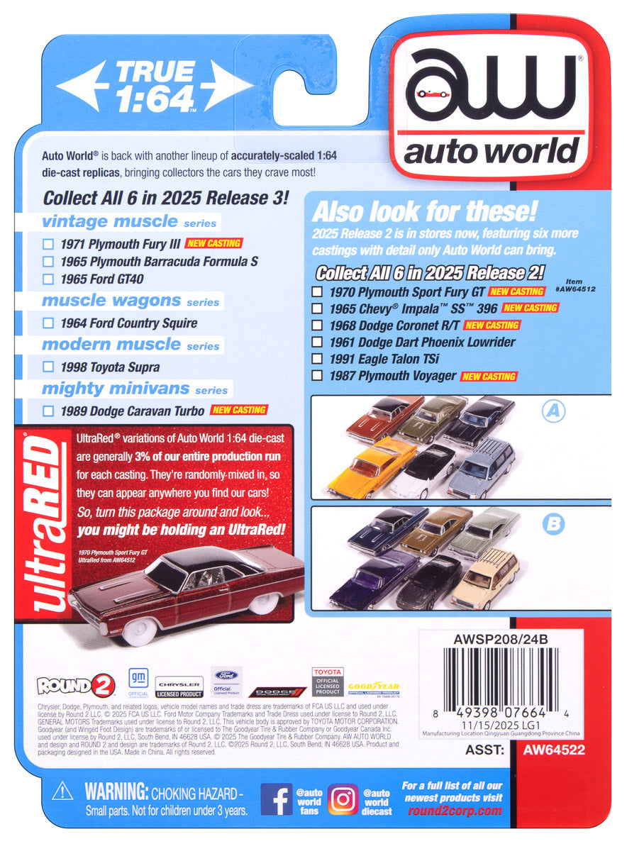 Auto World AWSP206-B-CASE 1:64 1989 Dodge Caravan Turbo Diecast (Pack of 6)