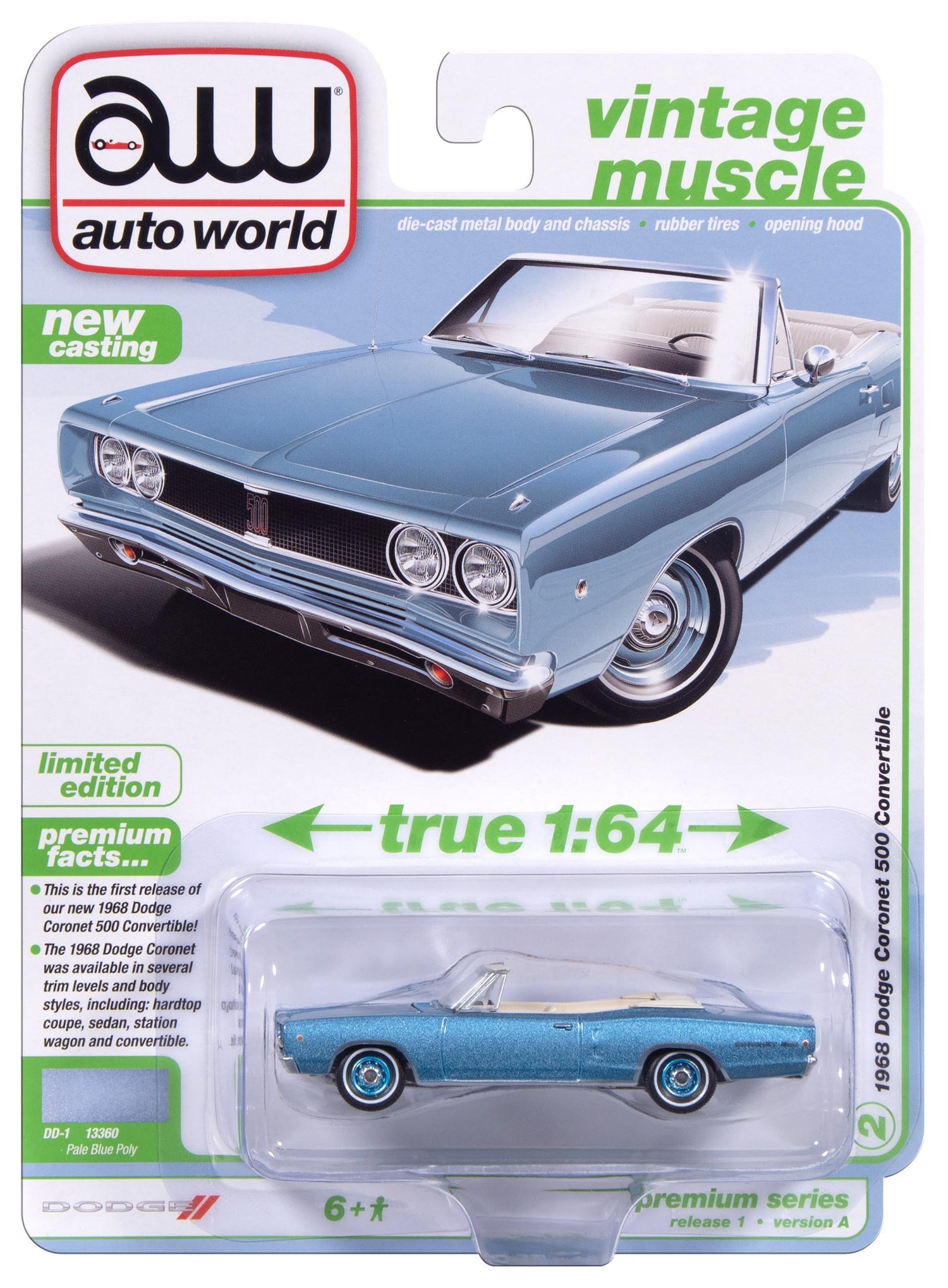 Auto World AWSP212-A-CASE 1:64 1968 Dodge Coronet 500 Convertible (Pack of 6)