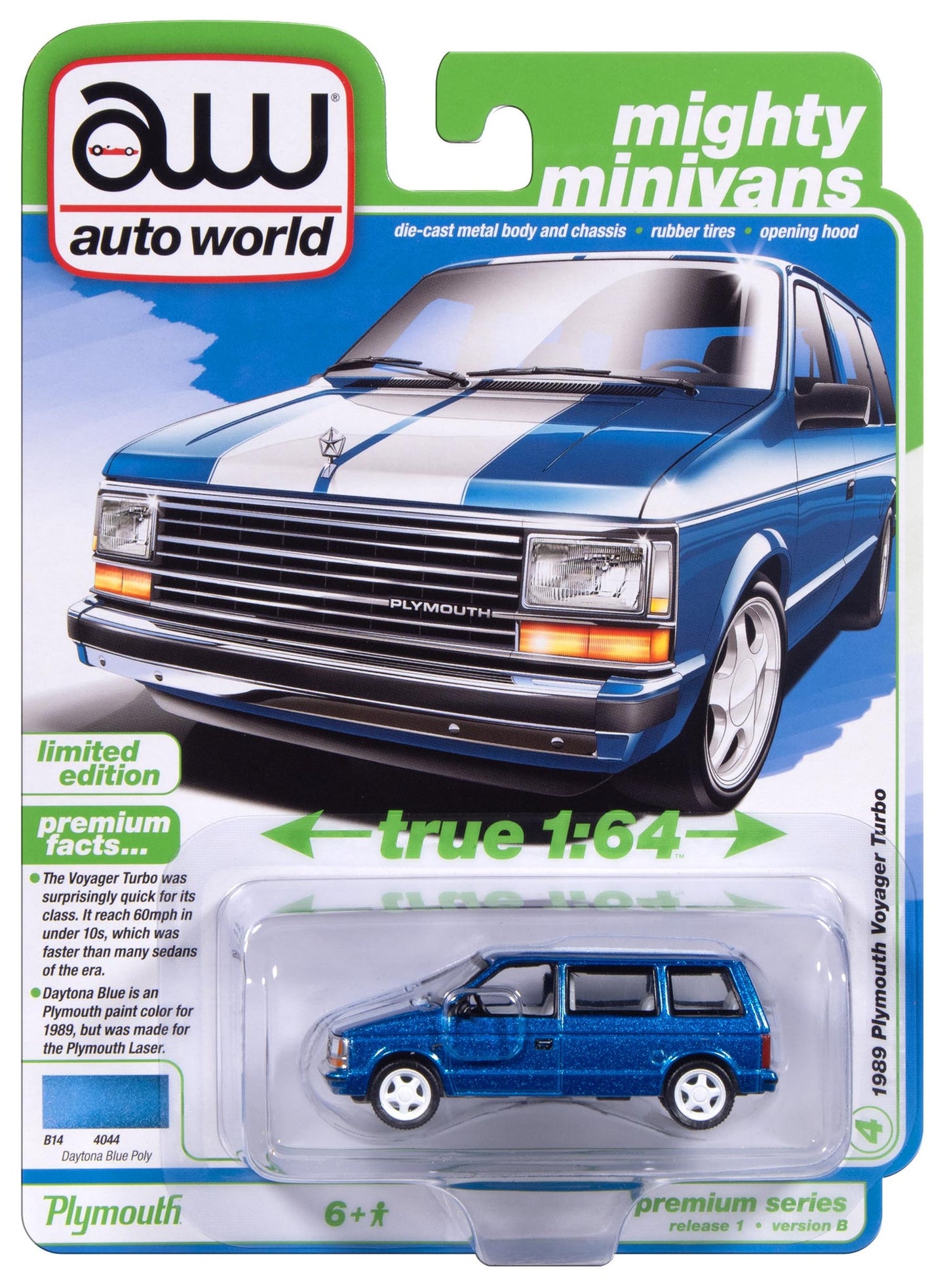 Auto World AWSP213-B-CASE 1:64 1989 Plymouth Voyager Turbo Diecast (Pack of 6)