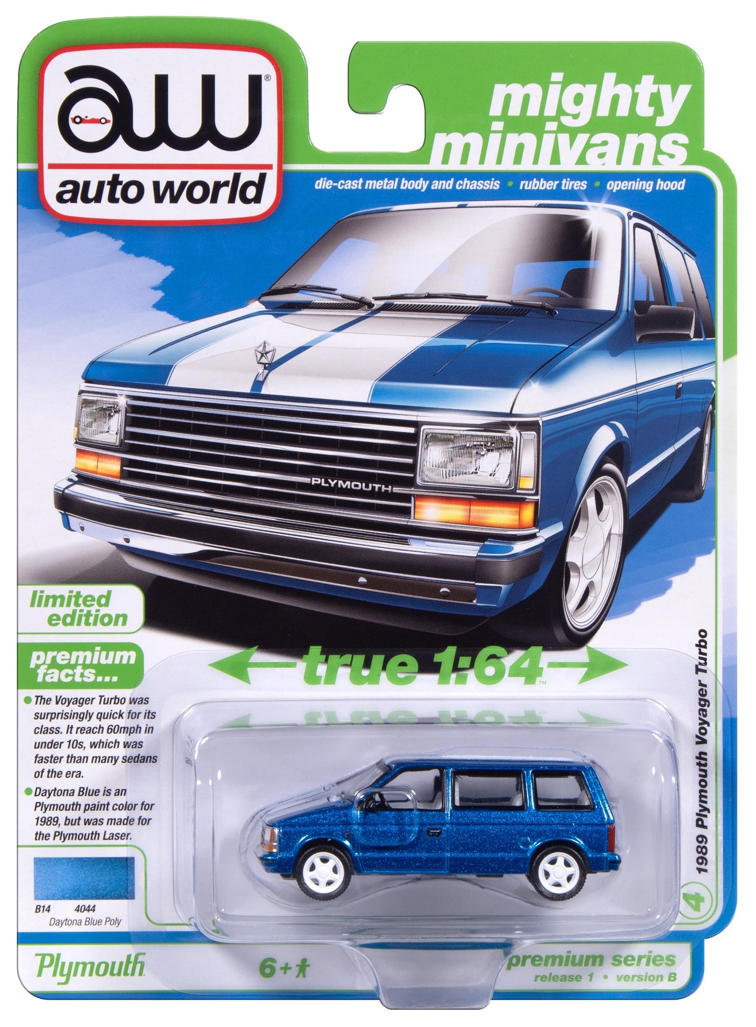 Auto World AWSP213-B-CASE 1:64 1989 Plymouth Voyager Turbo Diecast (Pack of 6)