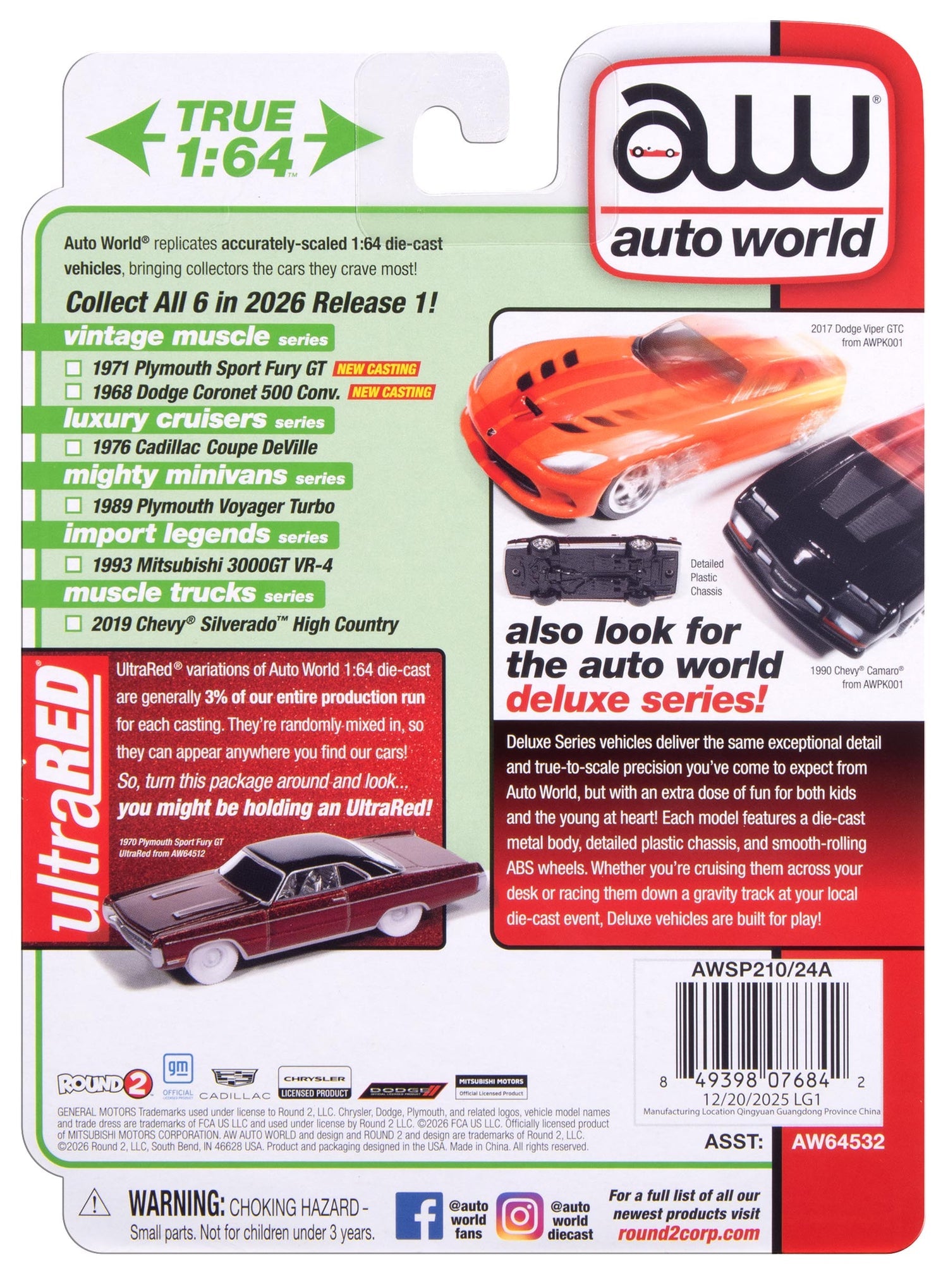 Auto World AWSP212-A-CASE 1:64 1968 Dodge Coronet 500 Convertible (Pack of 6)