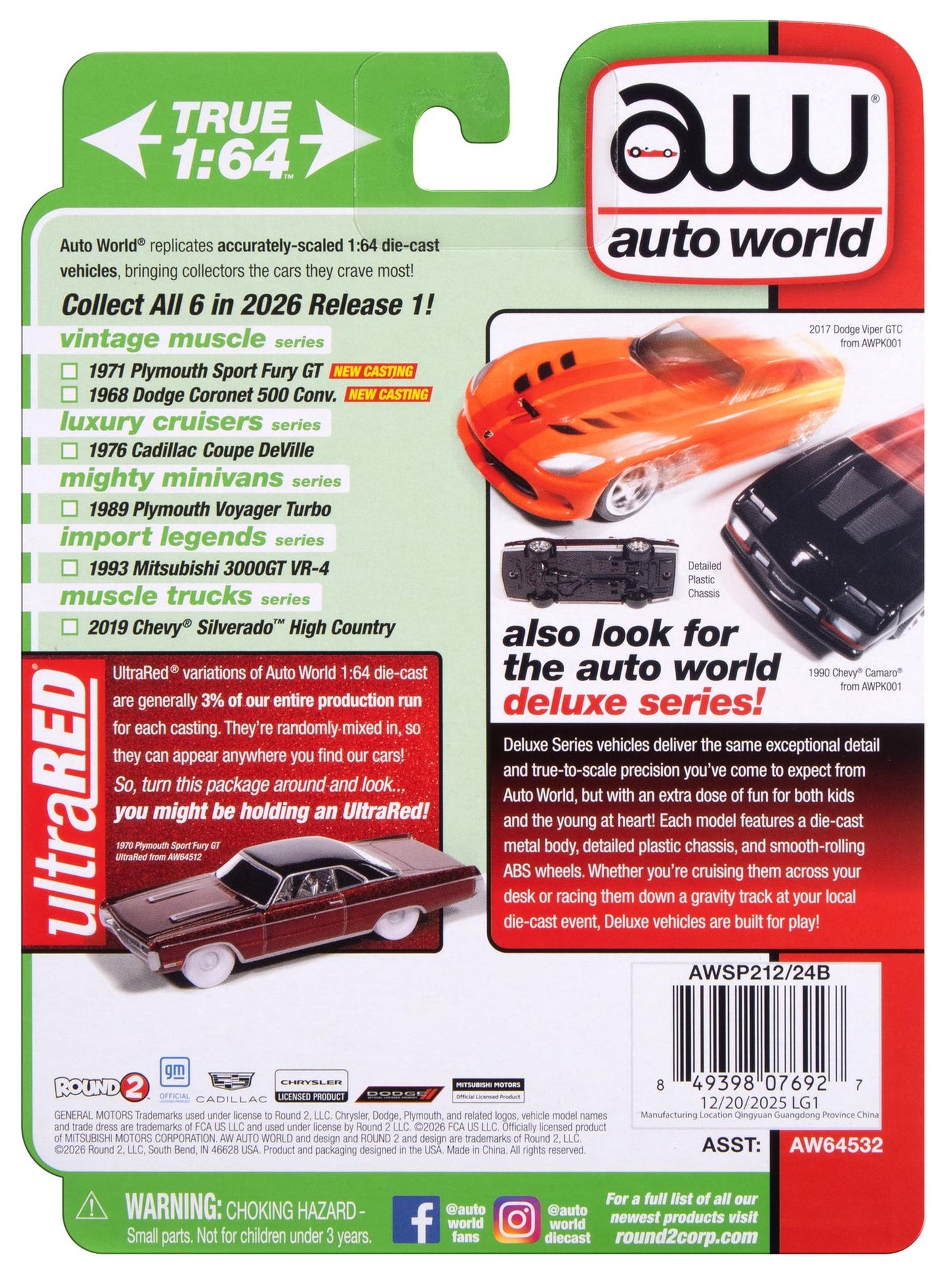 Auto World AWSP213-B-CASE 1:64 1989 Plymouth Voyager Turbo Diecast (Pack of 6)