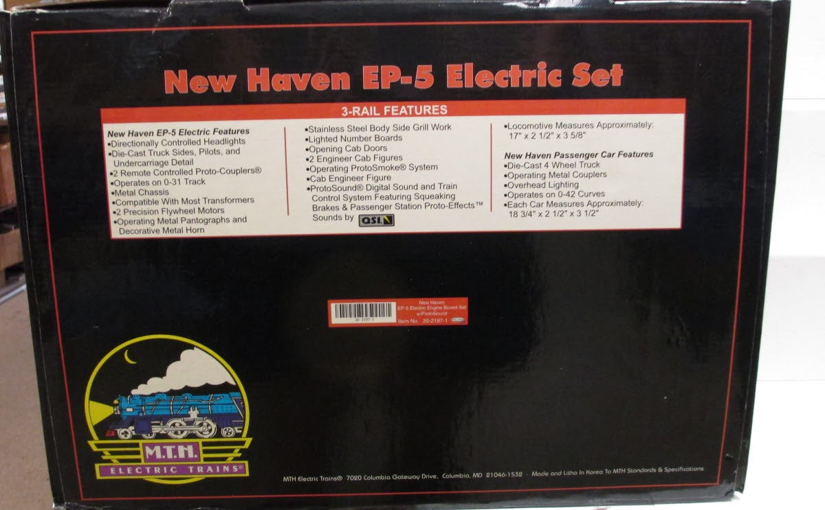 MTH 20-2197-1 O Gauge New Haven EP-5 Electric Passenger Train Set w/PS1 NIB