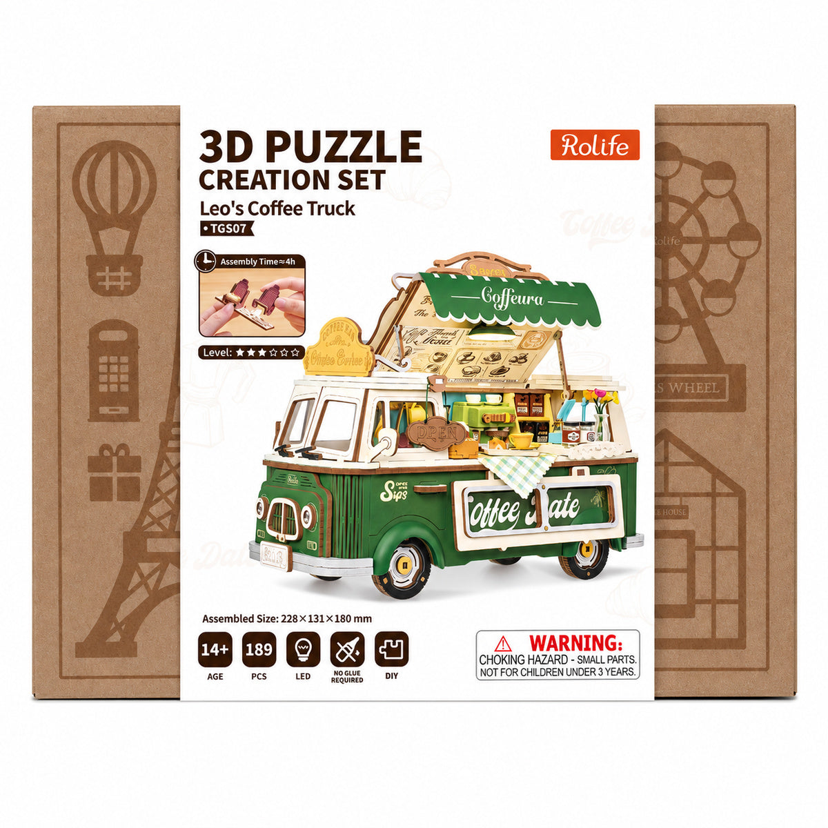 Robotime TGS07 Rolife Leo's Coffee Truck 3D Wooden Puzzle