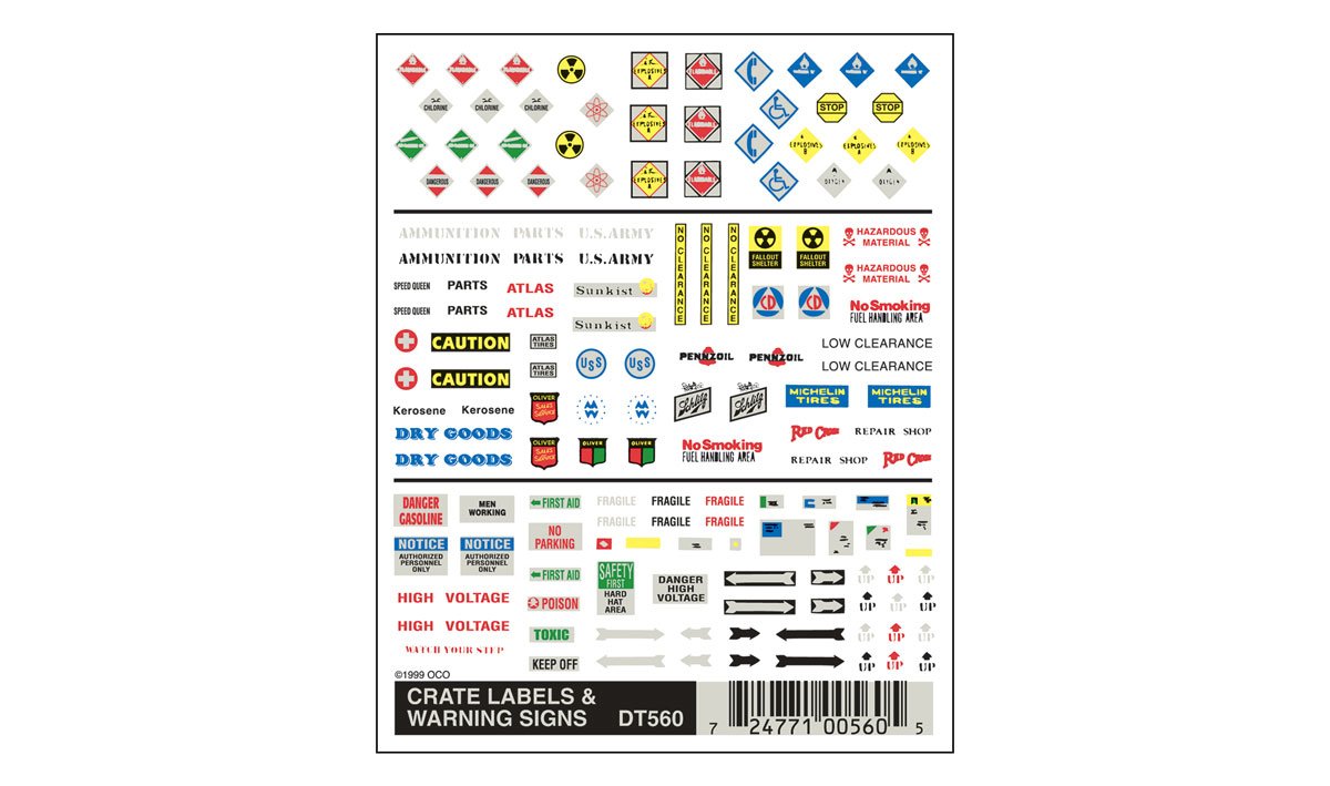 Woodland Scenics DT560 HO Crate Labels & Warning Signs Dry Transfer Decals