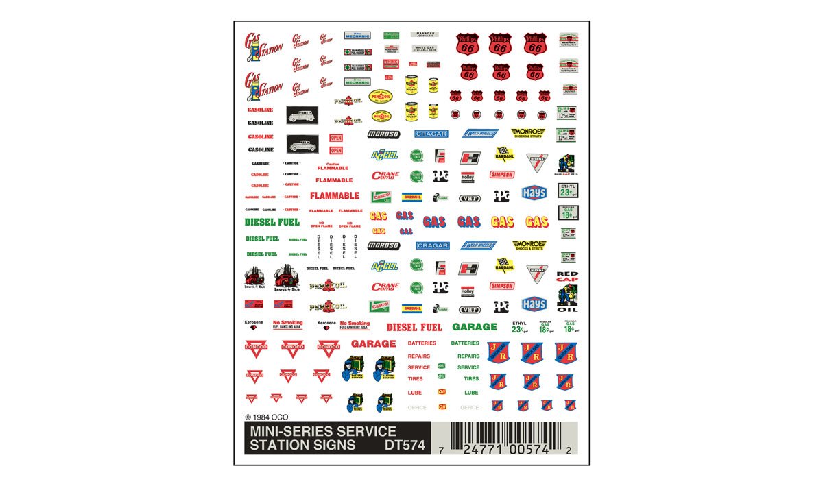 Woodland Scenics DT574 Mini-Series Service Station Signs Dry Transfer Decals