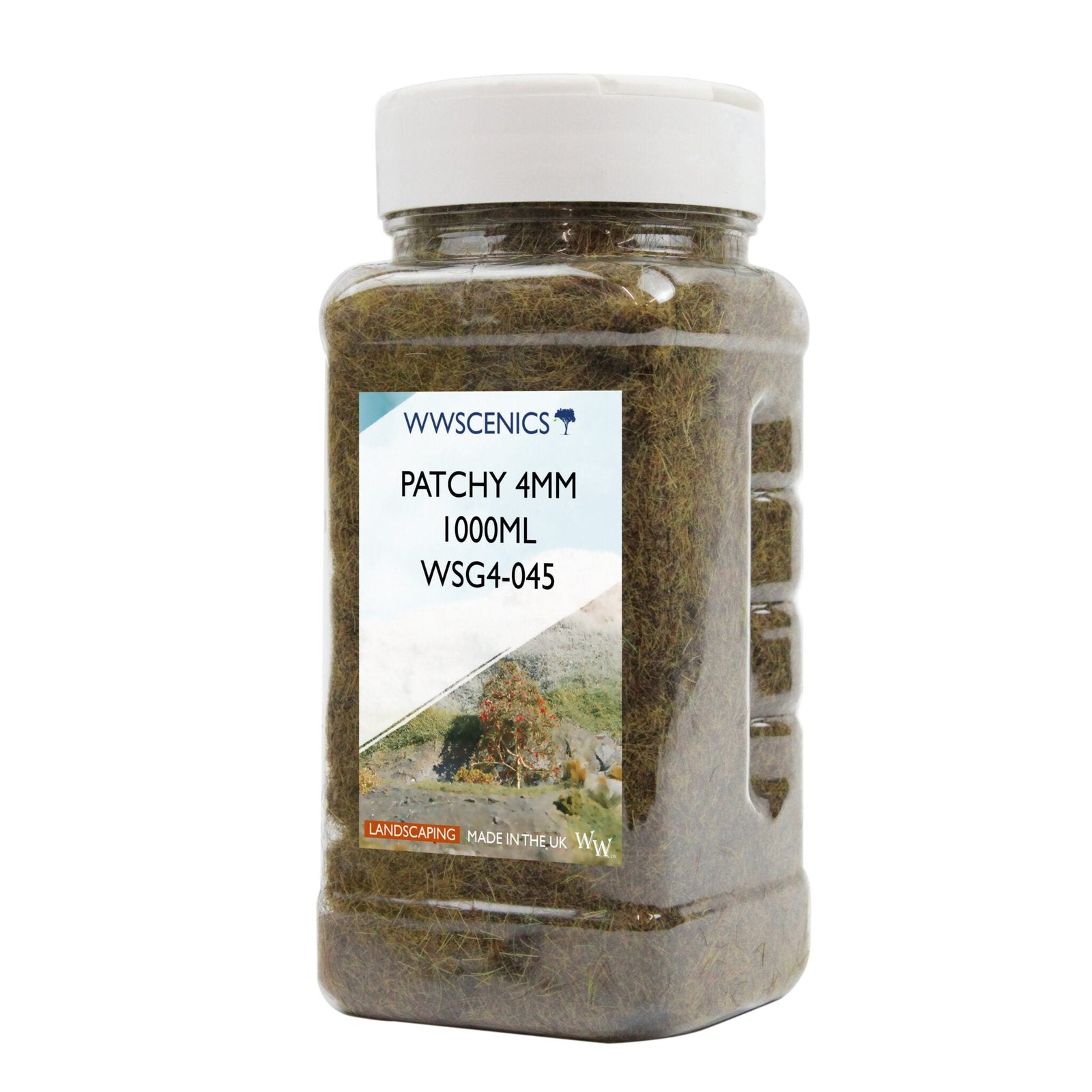 WWScenics WSG4-045 4mm Patchy Static Grass - 1000 ml. Canister
