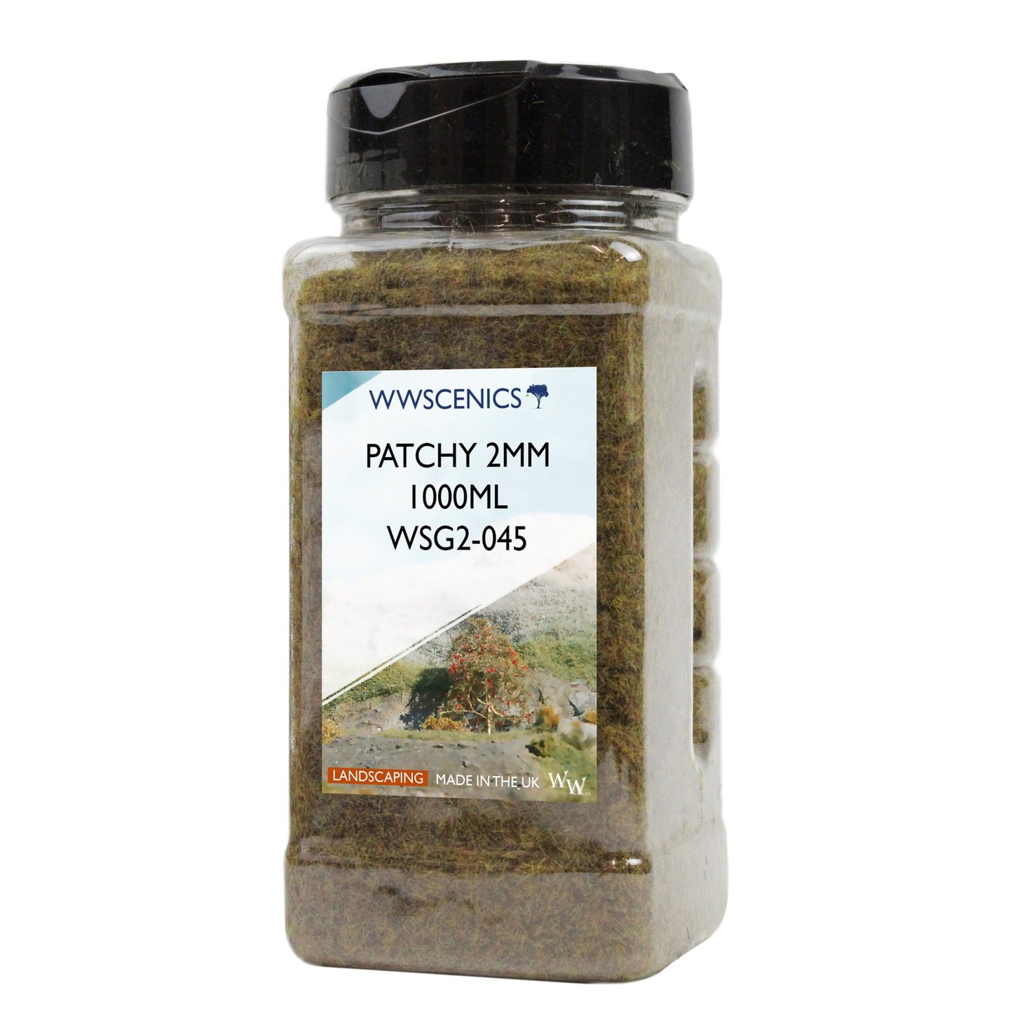 WWScenics WSG2-045 2mm Patchy Static Grass - 1000 ml. Canister