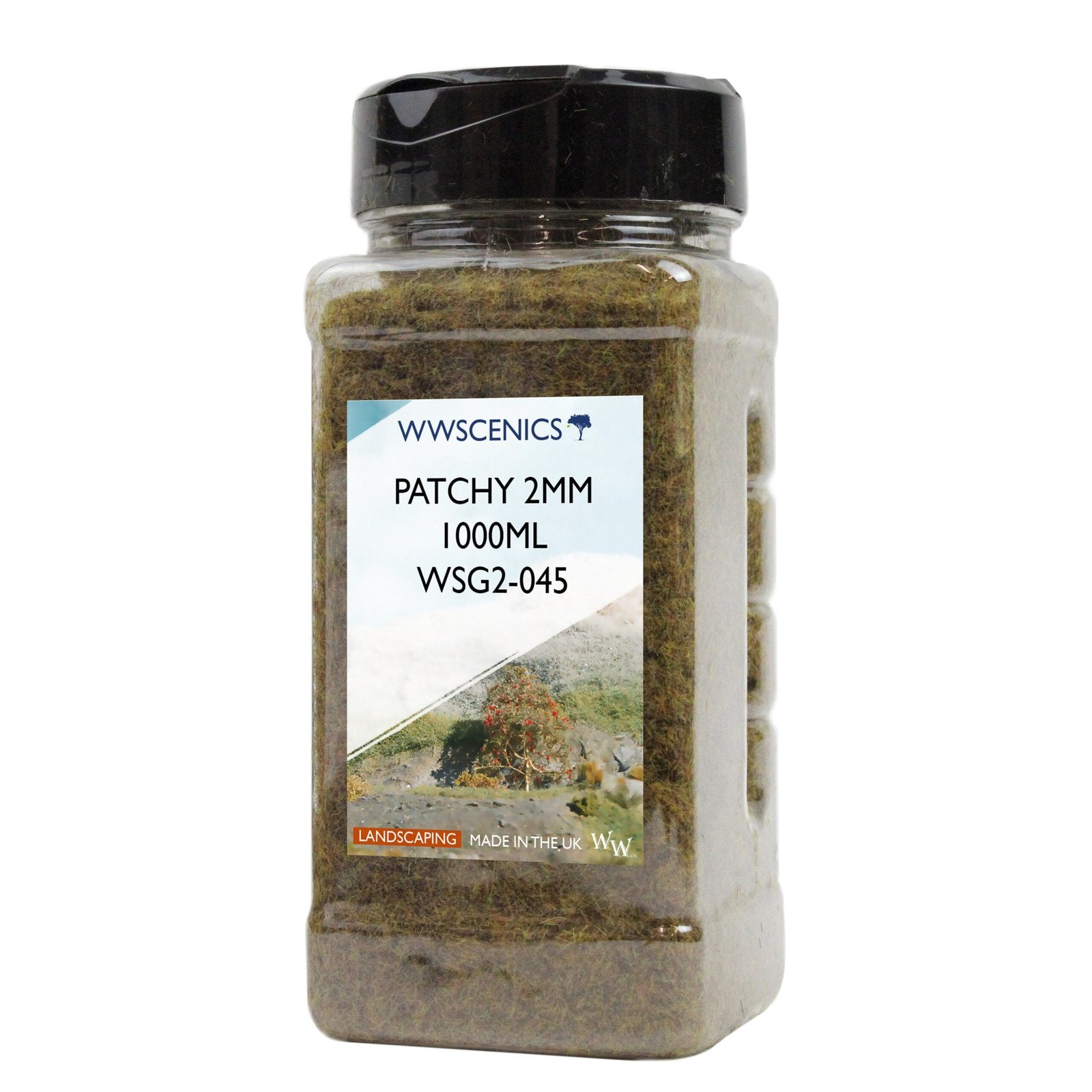 WWScenics WSG2-045 2mm Patchy Static Grass - 1000 ml. Canister