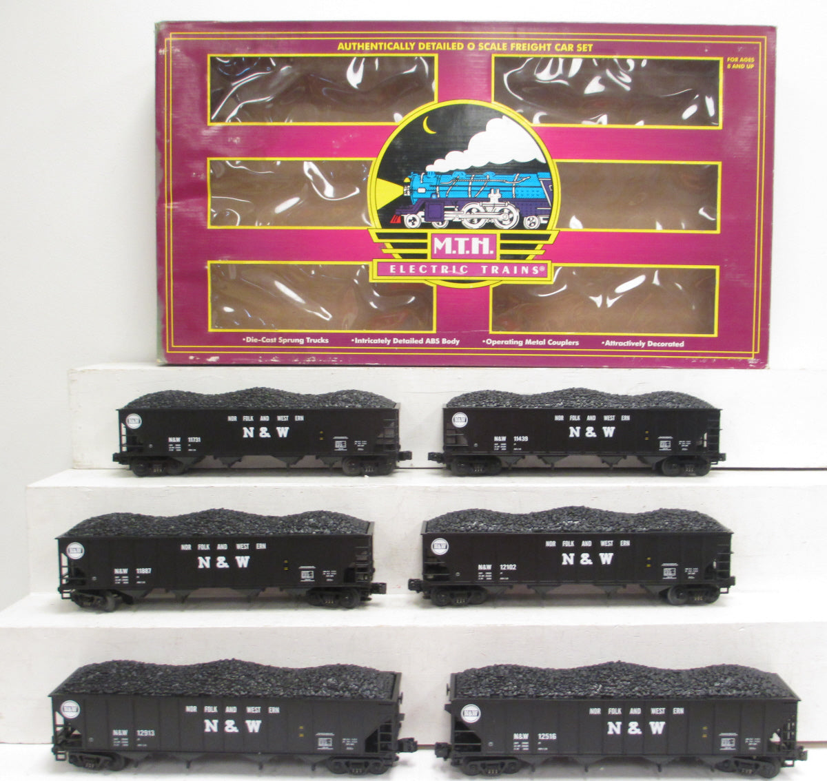 MTH 20-97057 O Norfolk & Western 4-Bay Hopper Car Set with Coal (Set of 6) LN/Box