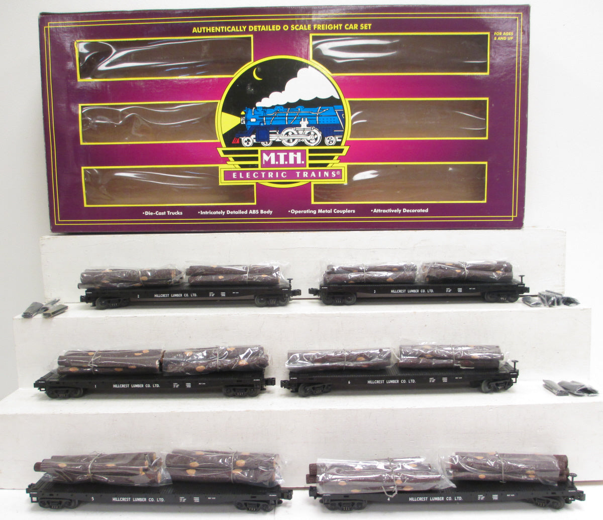 MTH 20-98119 O Hill Crest Lumber Co. Flat Car Set with Logs (Set of 6) LN/Box