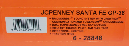 Lionel 6-28848 JC Penney Santa Fe GP-38 Diesel Locomotive #2308 MT/Box