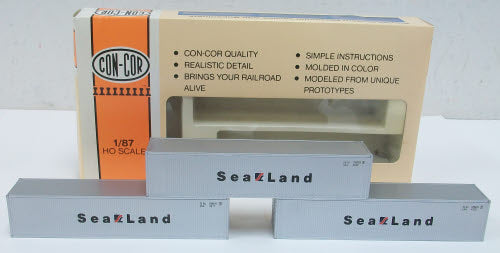 Con-Cor 0004-008303 HO 40' Piggyback Or Ribbed Container Sealand (Pack of 3)