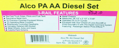 MTH 30-2245-1 O Gauge Wabash Alco PA AA Diesel Engine Set w/PS2.0 #1050/1051 EX/Box
