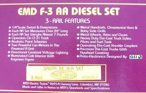 MTH 20-2153-1 O Gauge Santa Fe EMD F-3 AA Diesel Engine Set w/PS1 LN/Box