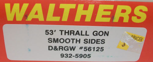 Walthers 932-5905 HO 53' D&RGW Thrall Smooth Sides Gondola Kit #56129