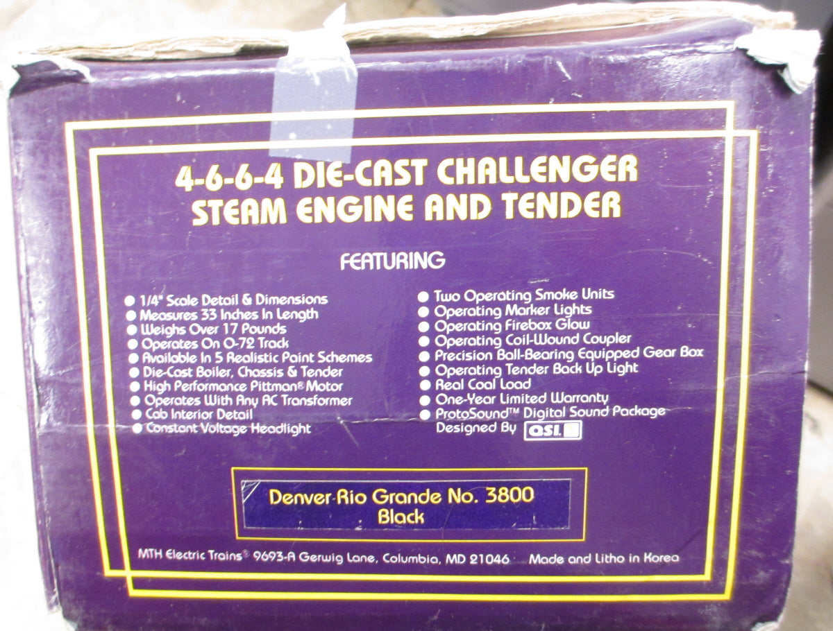 MTH 20-3003-1 DRGW 4-6-6-4 Challenger Steam Engine & Tender #3800 w/ PS1 EX/Box