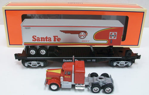 Lionel 6-52523 O Gauge LOTS 2008 Santa Fe Warbonnet Flatcar w/Trailer & Tractor LN/Box