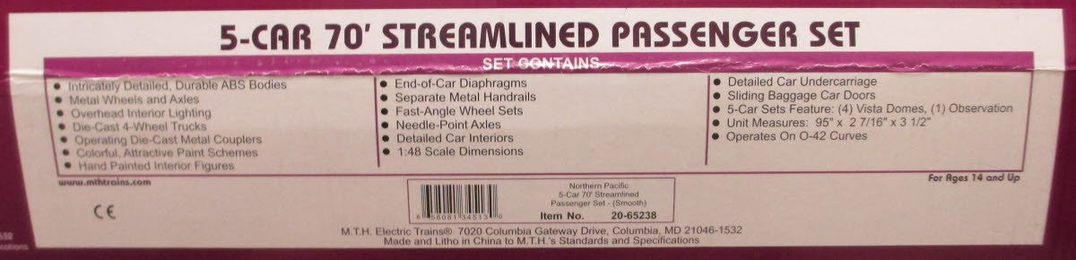 MTH 20-65238 Northern Pacific 5-Car 70' Smooth Passenger Set - RARE! NIB