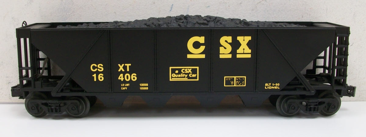 Lionel 6-16406 O Gauge CSX 4-Bay Hopper with Coal Load