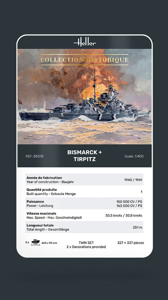 Heller 85078 1:400 Collection Historique Bismarck + Tirpitz Ship Model Kit