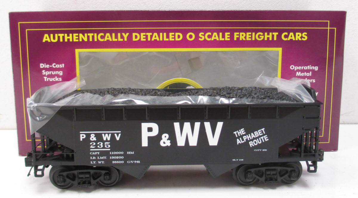 MTH 20-97661 O Gauge P&WV 2-Bay Offset Hopper Car #235 with Coal Load