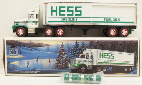 Hess 1987 Semi-Truck Gasoline Fuel Oils Toy Truck Bank W/Green Barrels