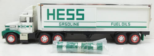 Hess 1987 Semi-Truck Gasoline Fuel Oils Toy Truck Bank W/Green Barrels