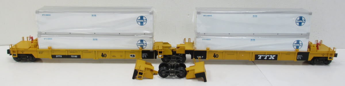 K-Line K-7794 DTTX Deep Well Cars w/ 4 Santa Fe Containers EX/Box