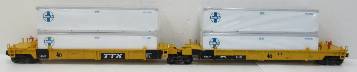 K-Line K-7794 DTTX Deep Well Cars w/ 4 Santa Fe Containers EX/Box