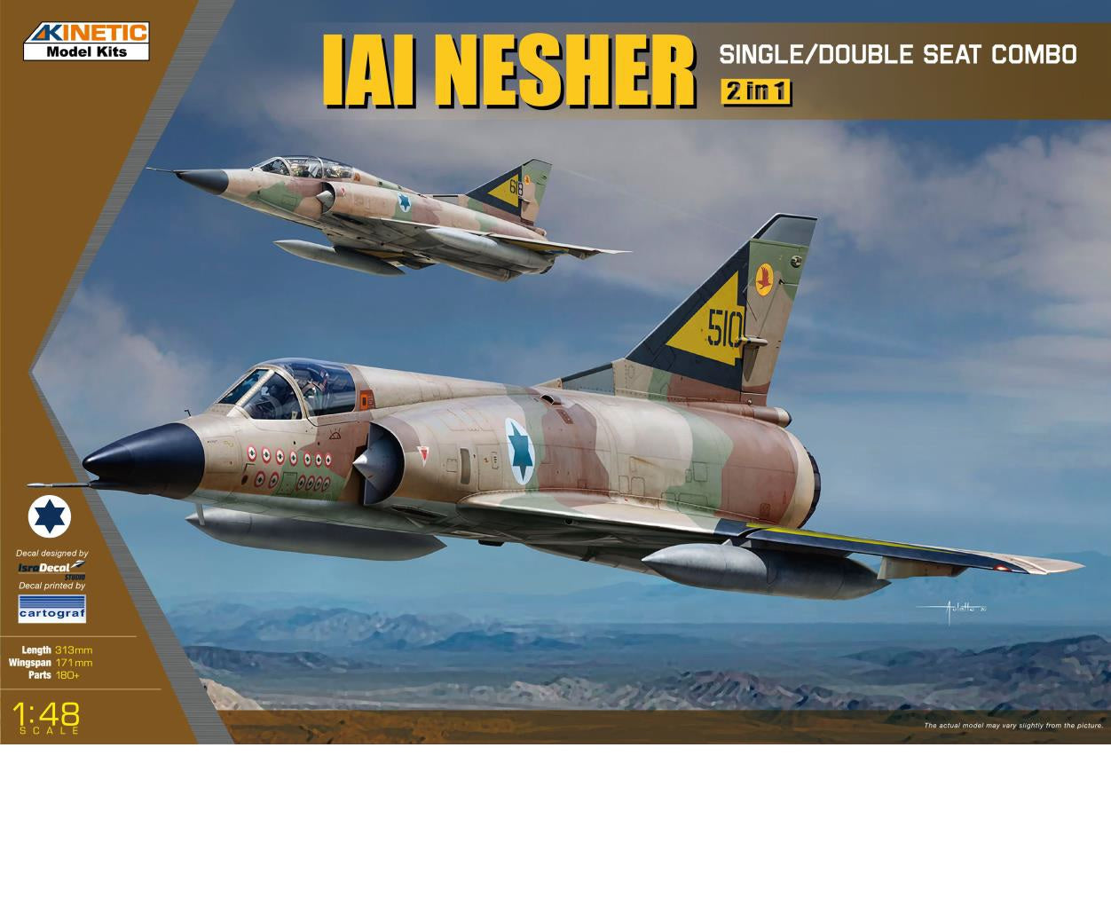 Kinetic 48056 1:48 IAI Nesher Single/Double Seat 2in1 Military Plane Kit