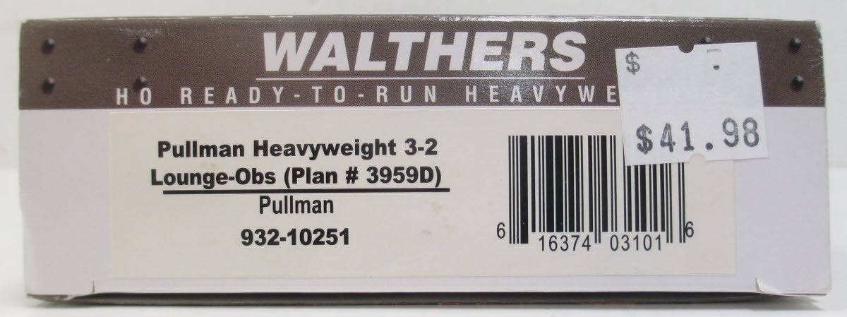 Walthers 932-10251 HO Pullman Heavyweight 3-2 Lounge-Observation Car LN/Box