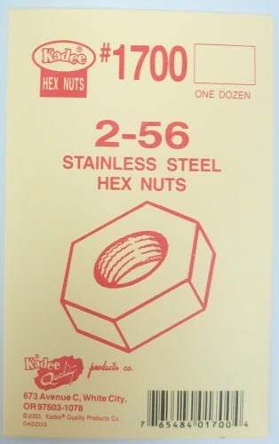 Kadee 1700 Multi Scale Stainless Steel Hex Nuts 2-56 (Pack of 12)
