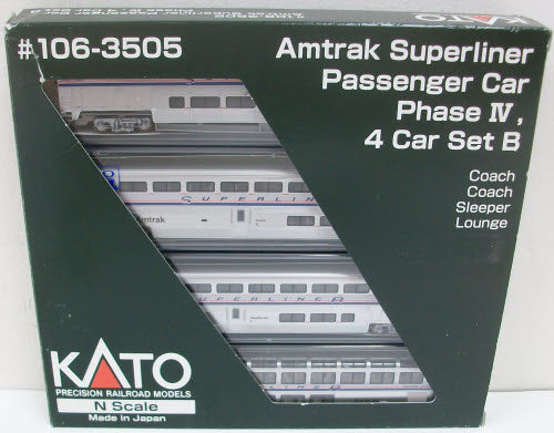 Kato 106-3505 N Amtrak Superliner Passenger Cars B (Set of 4) NIB