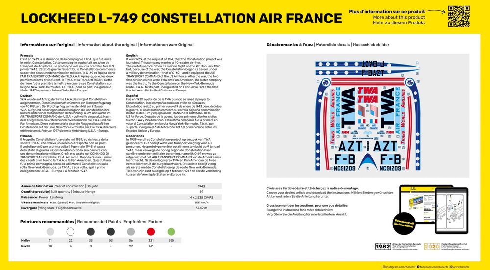 Heller 56310 1:72 Lockheed L-749 Constellation A.F. Starter Kit