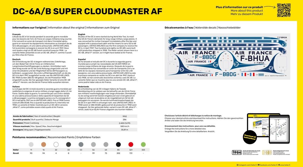 Heller 56315 1:72 DC6 Super Cloudmaster AF Starter Kit