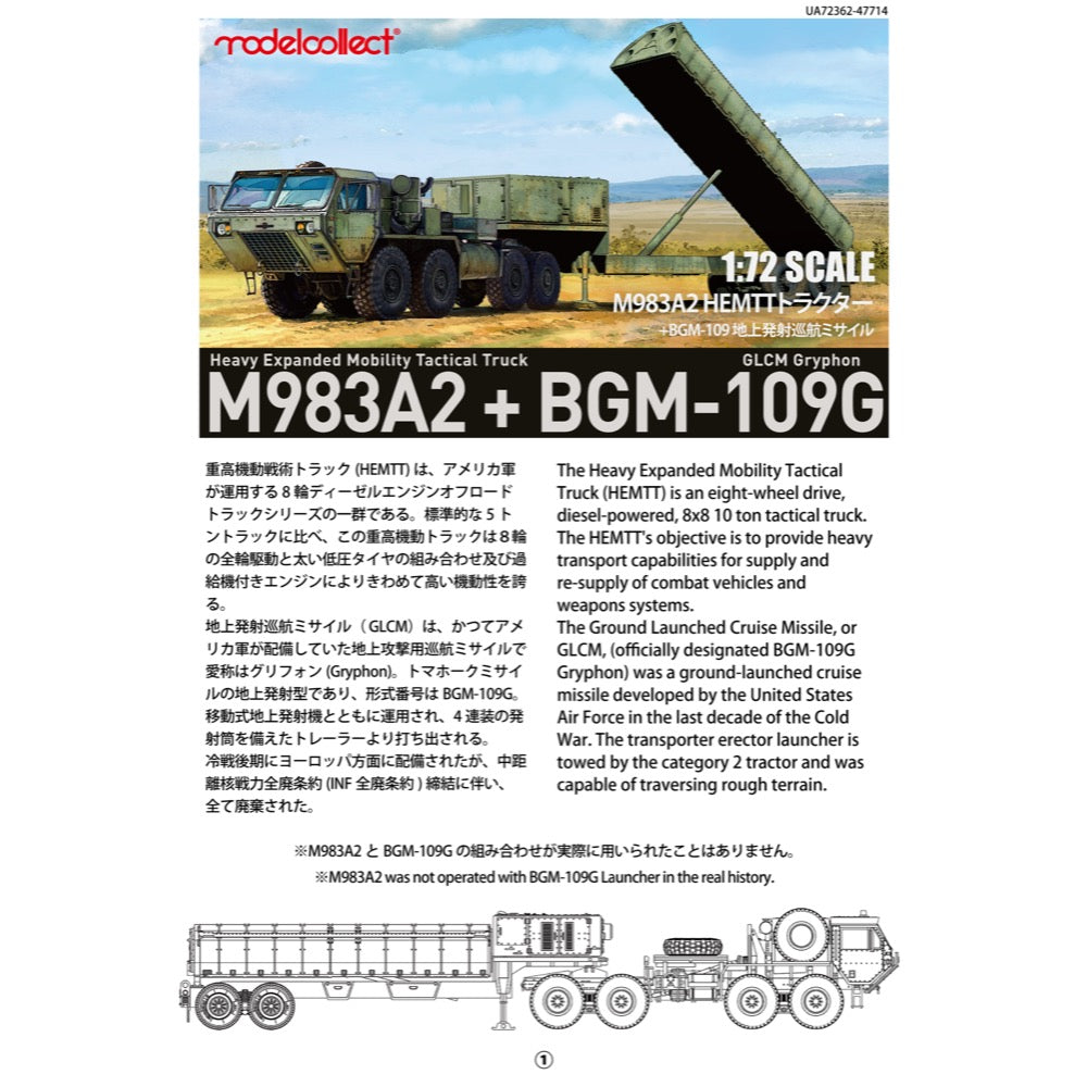 ModelCollect 72362 1:72 HEMTT M983A2+BGM-109 GLCM GryphonP Plastic Model Kit