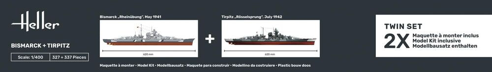 Heller 85078 1:400 Collection Historique Bismarck + Tirpitz Ship Model Kit