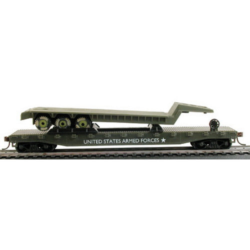 Model Power 98652 HO-Scale 51'Flat Car w/Low Boy Transporter Military Vehicles