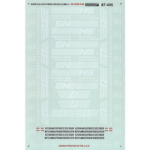 Microscale 87-435 HO 1982-2002 NS Diesel Hoods & Switchers Decal Sheet