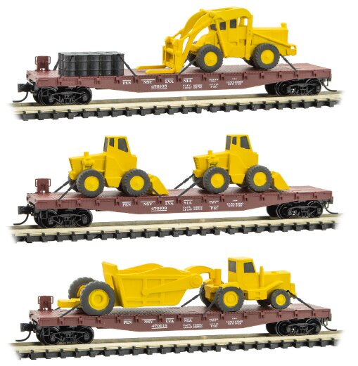 Micro-Trains 99301940 N PRR Flatcar Set w/Construction Equipment (Set of 3) NIB