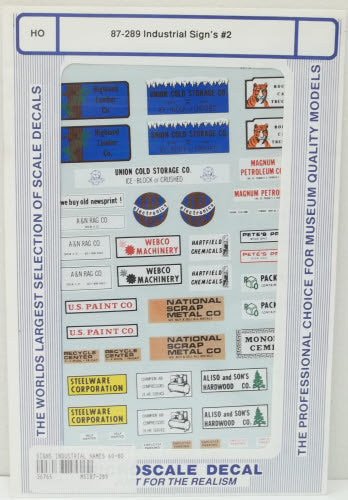 Microscale 87-289 HO Industrial Sign''s #2 Waterslide Decal Sheet