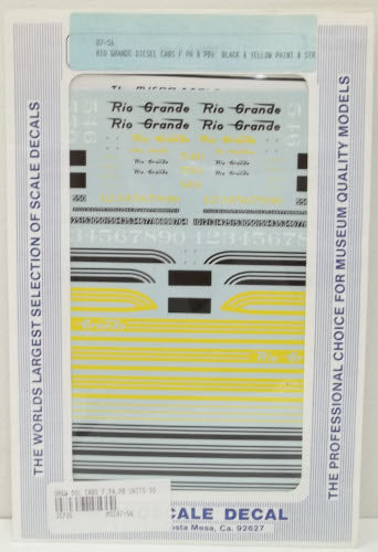 Microscale 87-56 HO 1942-1951 DRGW Diesels Black w/Yellow Stripes Decal Sheet