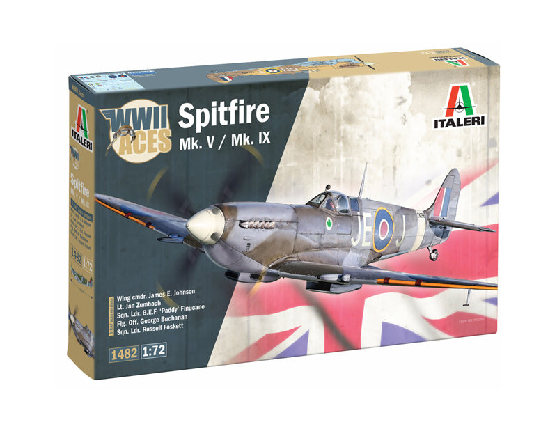 Italeri 1482 1:72 Spitfire Mk.V/Mk.IX Aces Fighter Aircraft Plastic Model Kit
