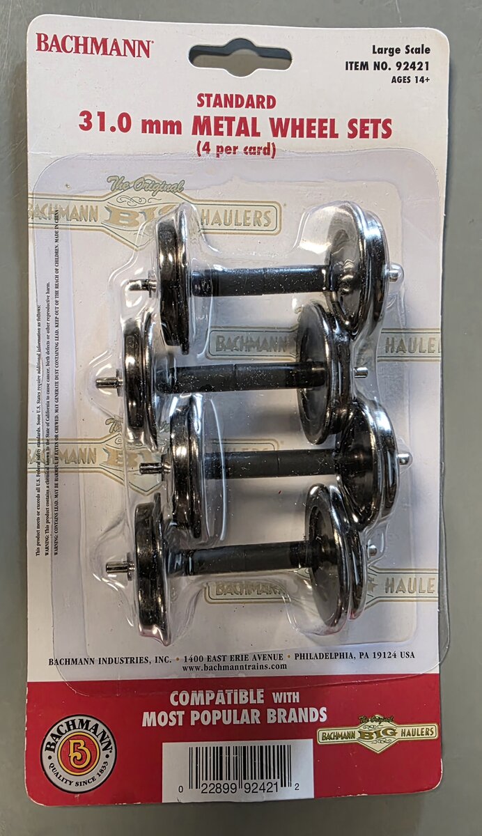 Bachmann 92421 G Scale 31.00 mm Large Metal Wheel Set (Pack of 4)