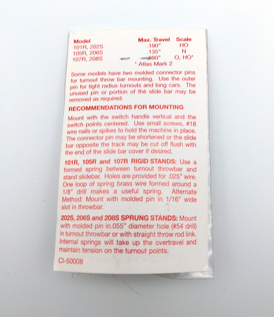 Caboose Industries 208S O Gauge Sprung Ground Throw .280" Travel