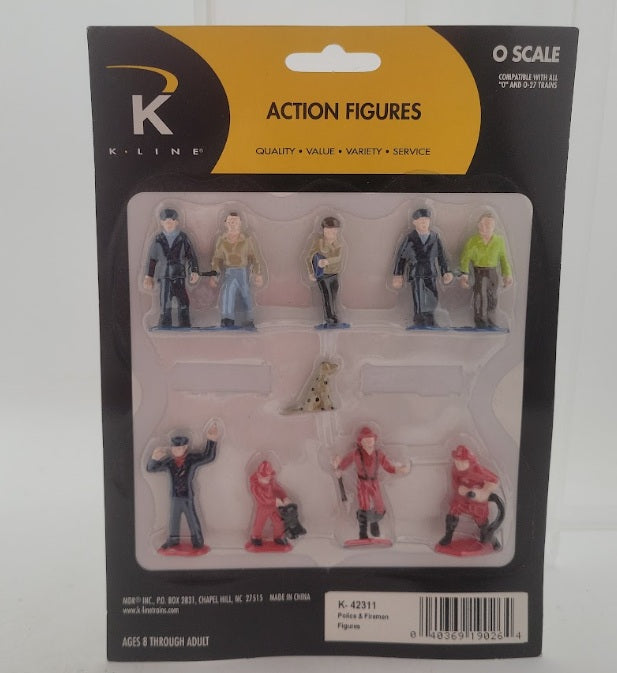 K-Line K-42311 O Scale Police / Fireman & Dog Plastic Figures
