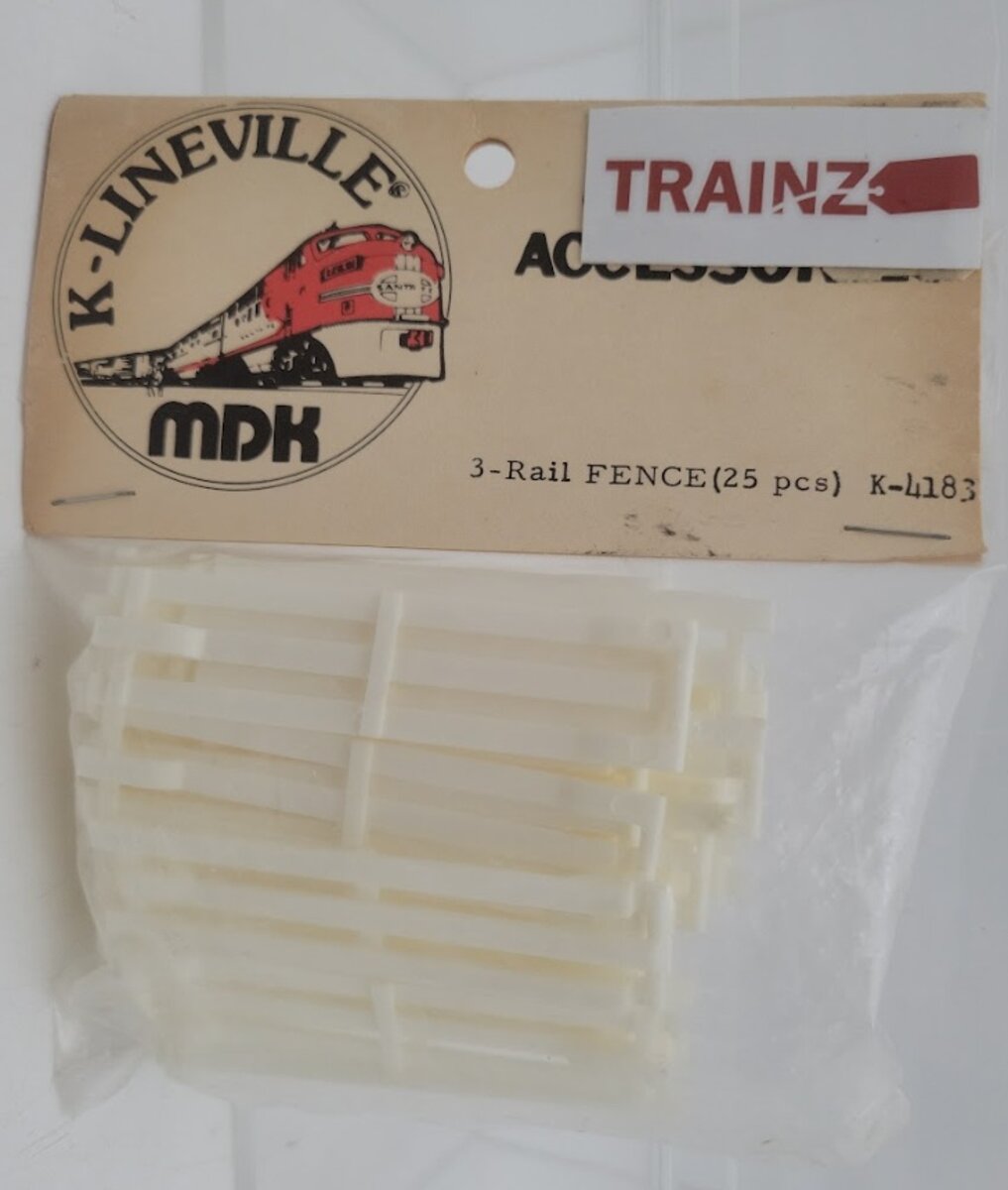 K-Line K-4183 O Scale White Plastic 3 Rail Fences (Bag of 25)