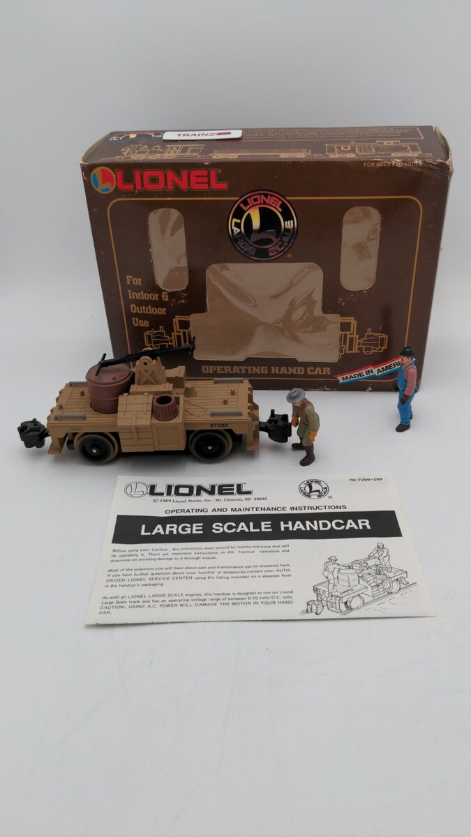 Lionel 8-87200 G Scale Buford & Roscoe Painted Figures Operating Hand Car EX/Box