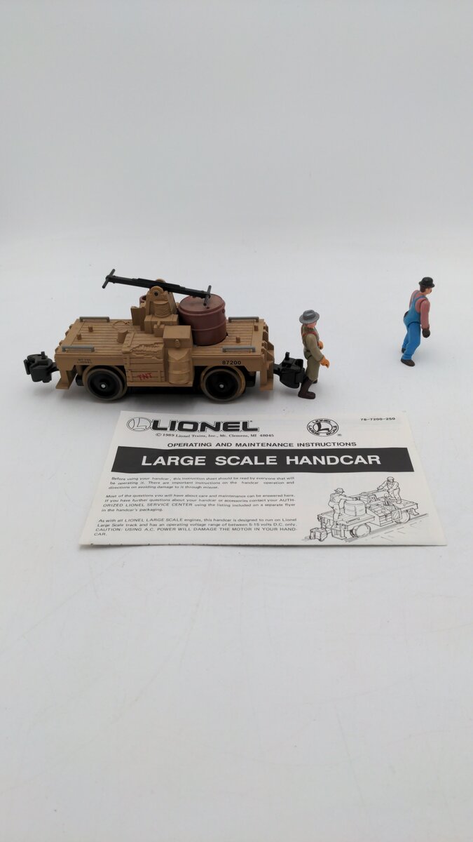 Lionel 8-87200 G Scale Buford & Roscoe Painted Figures Operating Hand Car EX/Box
